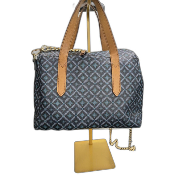 Fossil Blue and Brown Sydney Satchel with After Market Crossbody Shoulder Strap - Picture 2 of 7